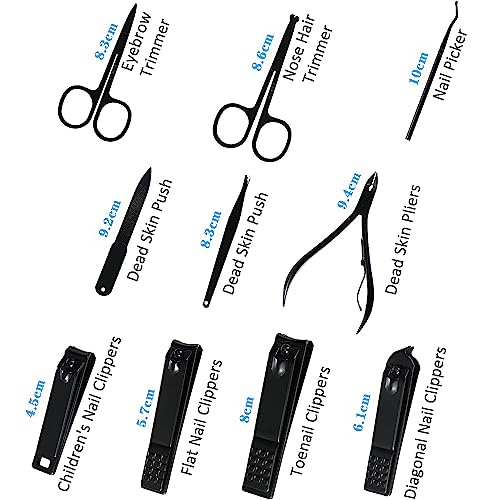 X spring Professional Nail Clippers Set, 25 Pcs Black Stainless Steel Nail Care Kit, Pedicure and Manicure Set with Brown Leather Travel Case, Household Nail Clippers Pedicure Tools for Men and Women