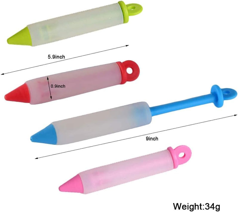 KASTWAVE Silicone Food Writing Pen Cake Decorating Tool, Practical Squeezing Cream Pen Chocolate Cake Decoration Tool with 4 Heads Cookie Icing Piping Pastry Nozzles for Bakery Kitchen 4Pcs