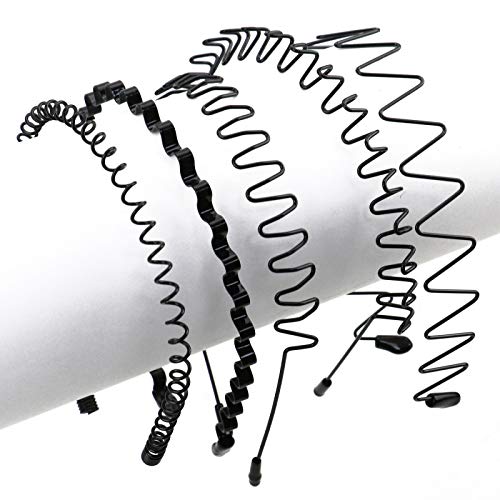 Timoo 5 PCS Metal Spring Wavy Hairband Hair Hoop, Simple Fashionable Headband Headwear Accessories for Men, Women, Black