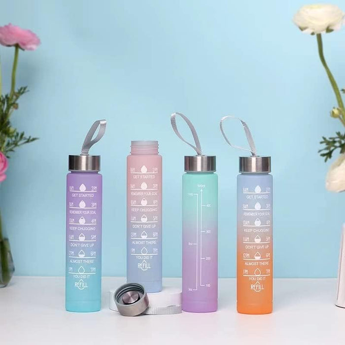 3 Pack Sports Water Bottle With Straw,2L+900ml+500ml Measured Plastic Drinking BPA Free Non-Toxic Sports Drinks Time Markings Motivational Fitness (Pink)