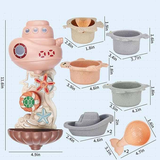 Tazweeq Toddler Bath Toys, Mouldless Bath Cup Toys, Bathtub Shower Toys, Birthday Gifts for Boys and Girls