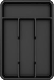 Silverware Drawer Organizer Tray, Plastic Cutlery Storage for Kitchen, Flatware and Utensil Holder Divider for Spoons Forks Knives Tableware, 9.1 x 12.6", 5 Slots, Black - Black 7.8 x 12.4 inch (4 Slots)