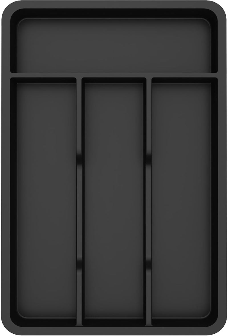 Silverware Drawer Organizer Tray, Plastic Cutlery Storage for Kitchen, Flatware and Utensil Holder Divider for Spoons Forks Knives Tableware, 9.1 x 12.6", 5 Slots, Black - Black 7.8 x 12.4 inch (4 Slots)