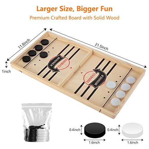 Large Sling Puck Game, Foosball Winner Board Game, Wooden Hockey Table Game, Fast Paced Slingshot Game Board, Rapid Sling Table Battle Speed String Puck Game for Kids Adults & Family Party, Large Size