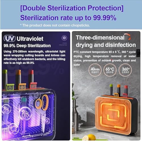 Smart Cutting Board and Knife Set, Board Knife Set with 65°C Drying Holder, UV Deep Sterilization, 3 Colour Coded Chopping Boards & 4 Knives, Kitchen Organizer Tools for Home Gadgets Restaurant