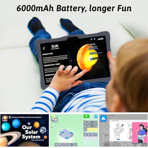 Kinstone 10.1" Android 12 Kids Tablet - 4GB (Expandable), Quad-Core, IPS Screen, 6000mAh Battery, Parental Control, with Protective Case & Stylus Pen - Ideal Gift for Toddler & Children