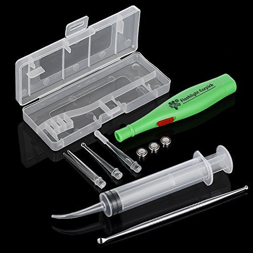 WildCard India Tonsil Stone Remover Tool LED Light Earpick Stainless Steel Earwax Remover with 3 Tips Irrigator Clean