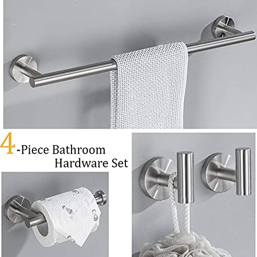 UUHOME Bathroom Hardware Set, Matte Black Bathroom Accessories Set, 304 Stainless Steel Towel Bar Set Wall Mounted Include 16" Bathroom Towel Rack, Toilet Paper Holder and 2 Robe Hooks(4pcs) (Silver)