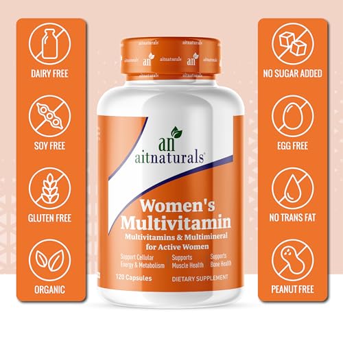 Aitnaturals Women's Multivitamin - 120 Capsules | Enriched with Vitamin A, C, D, E, K, B12, Folate, Iron, Calcium, Magnesium, Biotin, Zinc, & Iodine | Support Bone, Muscle Health, Energy & Metabolism