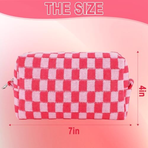 ZLFSRQ 3Pcs Checkered Makeup Bag for Women Large Cosmetic Bag Set Travel Toiletry Bag Makeup Pouch Bag for Purse Pink Zipper Storage Bag Organizer Cute Small Aesthetic Girls Car Essentials Bag