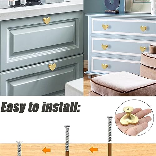 Azonee Heart Shape Brass Drawer Knobs, Zinc Alloy Cabinet Pulls for Kitchen, Bathroom & Closet, Modern 6 pcs Hardware Set