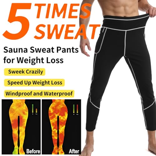 Men's High Waist Sauna Leggings, Compression Slimming Pants, Heat Trapping with Pocket