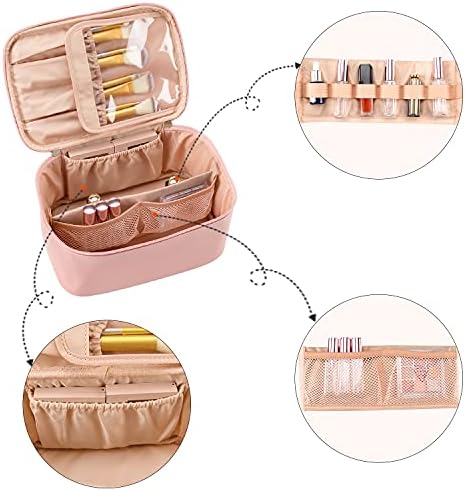 OCHEAL Makeup Bag, Portable Cosmetic Bag, Large Capacity Travel Makeup Case Organizer, Black Makeup Bags For Women Toiletry Bag for Girls Traveling With Handle and Divider