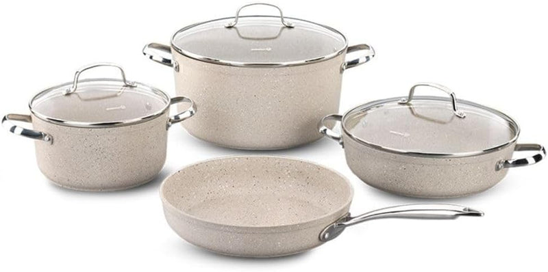 Korkmaz Granita 7 Pieces Non-Stick Cookware Set Forged Aluminum Granite Coated Induction Base Cookware Pots and Pans Set Beige - KA1272