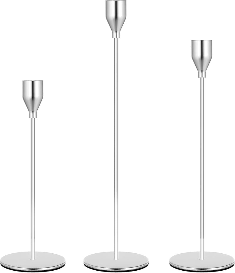 TERRIFI 3 Pcs Candle Holders for Taper Candles, Decorative Candlestick Holder for Wedding, Dinning, Party, Fits 3/4 inch Thick Candle&Led Candles (Metal Candle Stand) (White)