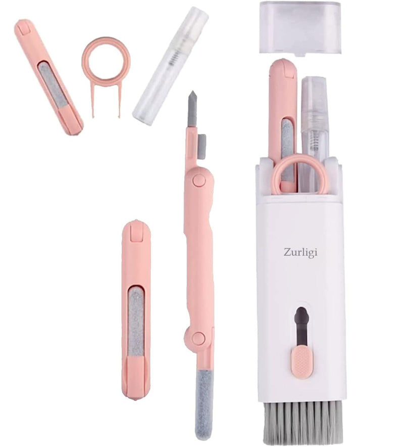 7-in-1 Cleaner Set, Laptop Screen Keyboard Earbud Cleaner Kit for Airpods MacBook iPad iPhone iPod, Multi-Function Cleaning Pen Brush Tool Key Remover for PC Monitor, Computer, Headphone (Pink)
