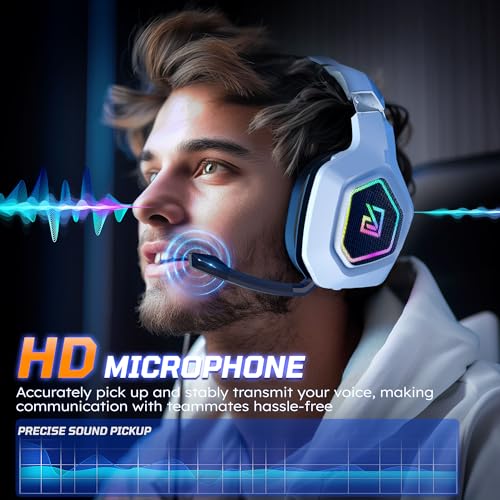 Garlo Wireless Gaming Headset with 7.1 Surround Sound & 60H+ Hrs, 2.4GHz/Wired/Bluetooth Gaming Headphones with USB and Type-c, RGB Over Ear Headphones for Pc, Ps4, Ps5, Switch, Laptop, Mobile, Mac