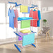 SKY-TOUCH 3 Layers Clothes Drying Rack Folding Clothes Rail Of Clothes Hanger, Adjustable Stainless Steel Hanger With Two Side Folding Wings For Indoor And Outdoor, Blue