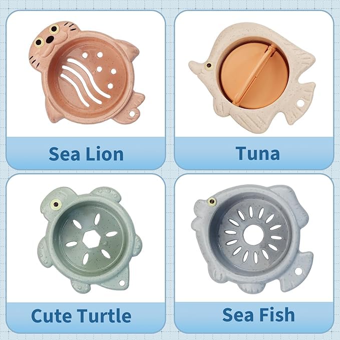 Tazweeq Toddler Bath Toys, Mouldless Bath Cup Toys, Bathtub Shower Toys, Birthday Gifts for Boys and Girls