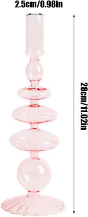 LKPOMI Glass Candlestick Holders - Colorful Glass Taper Candle Stand - Modern Elegant Candle Sticks - Pink