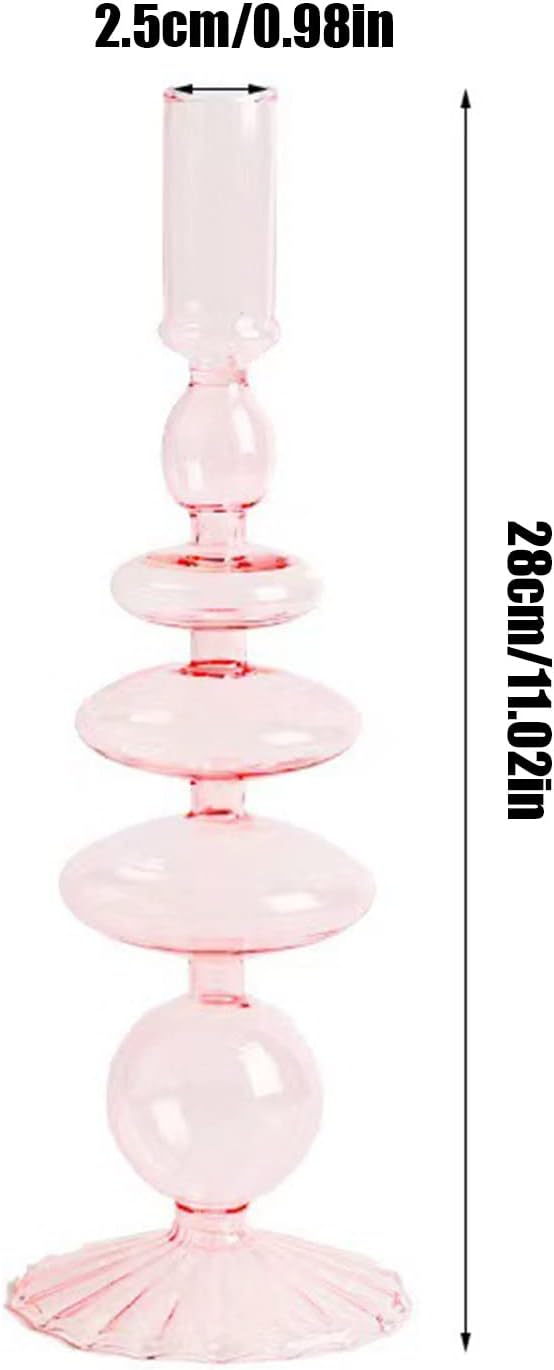 LKPOMI Glass Candlestick Holders - Colorful Glass Taper Candle Stand - Modern Elegant Candle Sticks - Pink