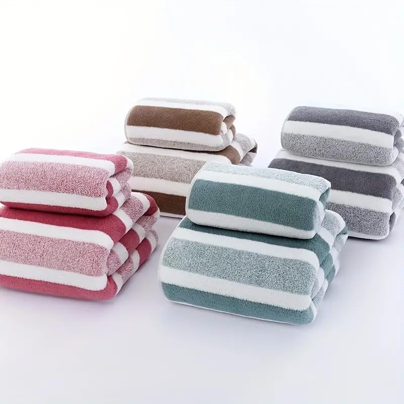 Ultra Soft Bath Towel Set, 100% Cotton, Bath and Hand Towels, Striped, Universal (Brown)