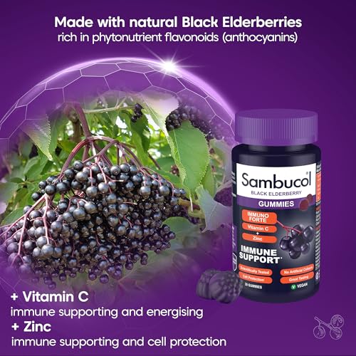 Sambucol Immuno Forte Gummies with Vitamin C & Zinc | Adult Immune Support Supplement | 30 Gummies | Boost Immunity & Protect Against Flu & Illness