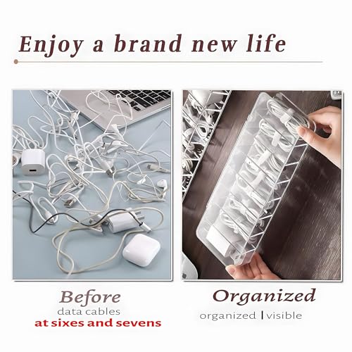 X spring Data Cable Organizer Box, Cord Storage Box, Electronics Cable Organizer Box, Cable Storage Box with 10 Wire Ties for Home Drawer Office Desk Organizers and Accessories