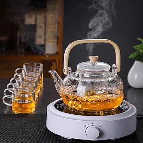 YUEMING Glass Teapot with Infuser, 1000ml Teapot with Glass Strainer for Loose Tea, Heat Resistant Borosilicate Glass Teapot with Removable Infuser, Tea Kettle Safe On Stovetop