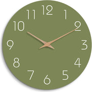 Mosewa Wall Clock 14 Inch Black Battery Operated Silent Non-Ticking - Simple Minimalist Rose Gold Numbers Clock Decorative for Bedroom,Living Room, Kitchen,Home,Office(14" Black) - 10" Olive Green