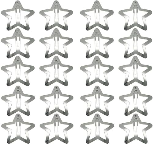20 PCS 1.22Inch Star Hair Clips, Snap Star Hair Clips, 2000s Y2K Silver Metal Hair Clips, Non Slip Star Clips, Star Hair Barrettes, Star Hair Accessories, Cute Hairclips, for Girls Women