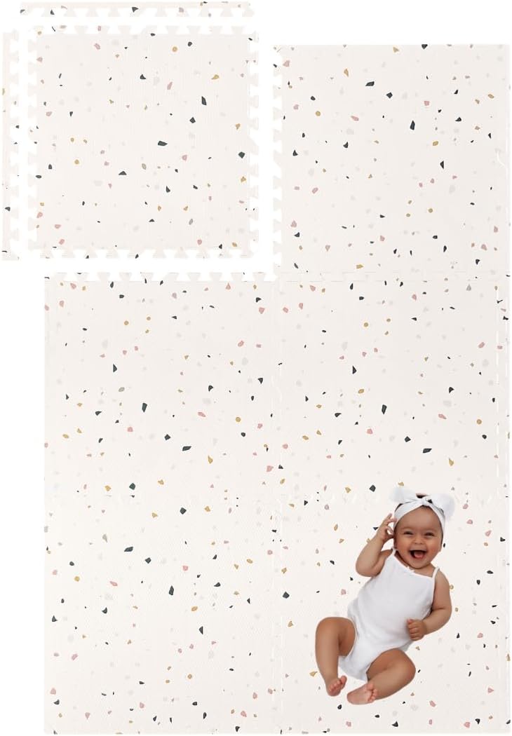 Simple Kid Co. Play Mat for Baby, Toddler and Infants, Six Interlocking Tiles Made with Soft Non-Toxic EVA Foam, 4x6 feet (Clay Terrazzo)