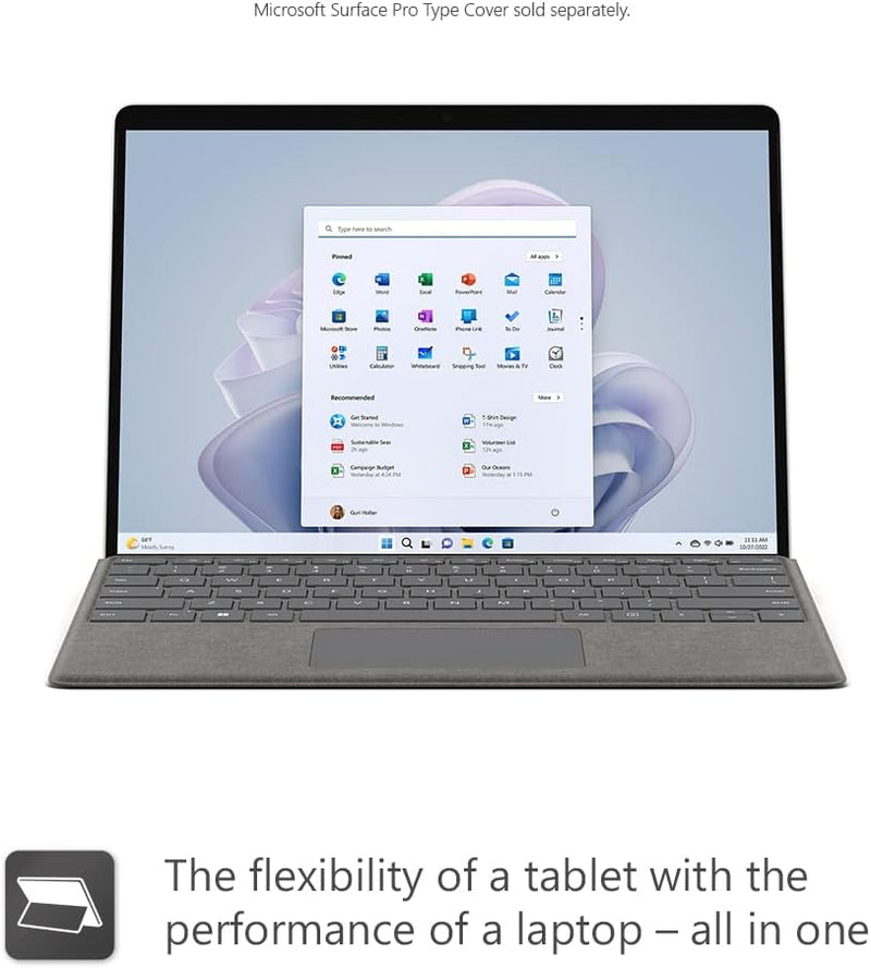 Microsoft Surface Pro 9 with 2880 X 1920 (267 PPI) PixelSense Display, Intel Core i7-1255U, Integrated graphics, 16GB RAM, 1TB SSD, Windows 11, Platinum - [QKI-00008] Device Only - Silver
