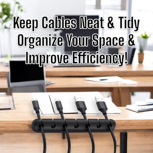 CIRCUIT GREEN 5-Pack Cable Clips, Black Self-Adhesive Cord Organizers, Perfect for Desk, Nightstand, Phone Charger, Computer, TV, Home & Office Cable Management (1, 1, 3, 5, 7 Slots)