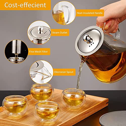 AUTOYSUR Glass Teapot with Infuser Tea Pot 25oz/32oz/43oz Tea Kettle Stovetop Safe Blooming and Loose Leaf Tea Maker Set - 750ml