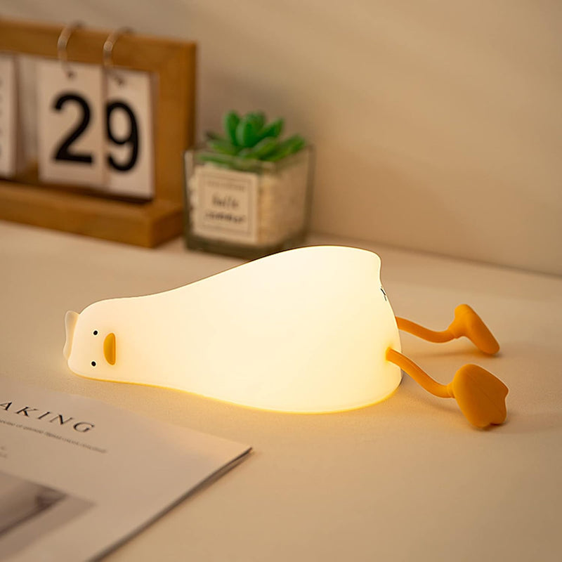 Lying Flat Duck Night Light, LED Squishy Lamp, Cute Light Up, Silicone Dimmable Nursery Nightlight, Rechargeable Bedside Touch Lamp for Breastfeeding
