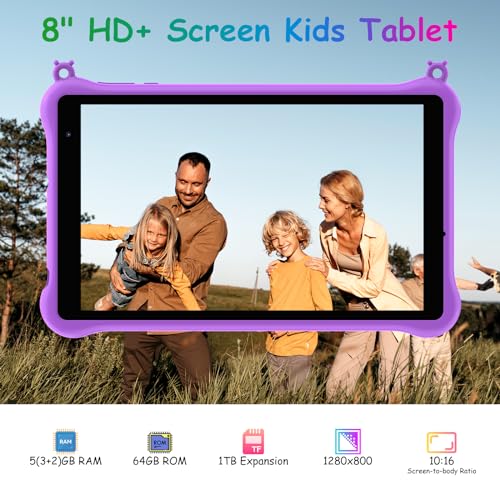 Blackview 8 inch Kids Tablet Tab50 Kids, Android 13 Tablets for Toddlers, 3�绫膁ﴱ 1TB, 5580mAh, iKids APP Pre-Installed, Parental Control, Eye Protection Mode, Reading Mode -Magic Purple