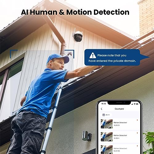 Tenda Outdoor PTZ Security Wi-Fi Camera with 2 way audio, AI human detection& Alarm, 360° all-round view, IP65 Weatherproof, 30m Color Night Vision, APP Cloud & SD Card Storage, work with Alexa, CH3