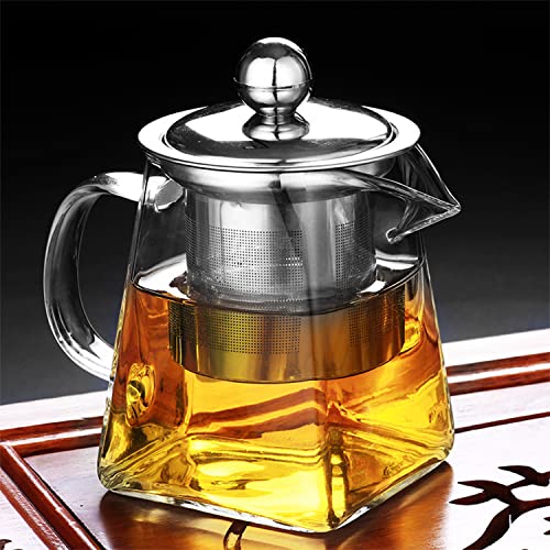 TAPIT Glass Tea Pot, Borosilicate Glass Tea Kettle for Loose Leaf Tea, Transparent Teapot with Stainless Steel Removable Infuser, Microwavable, Dishwasher and Stovetop Safe (750ml-Square)