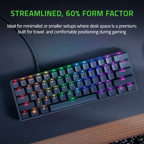 Razer Huntsman Mini 60% Compact Gaming Keyboard: Purple Switch, Clicky Optical-Mechanical Switches, Doubleshot PBT Keycaps, Detachable USB-C Cable, US Layout - Black