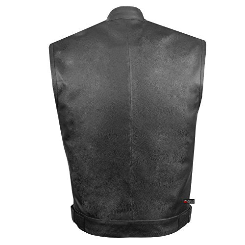 SOA Men's Leather Motorcycle Concealed Gun Pockets Biker Club Vest w/Armor