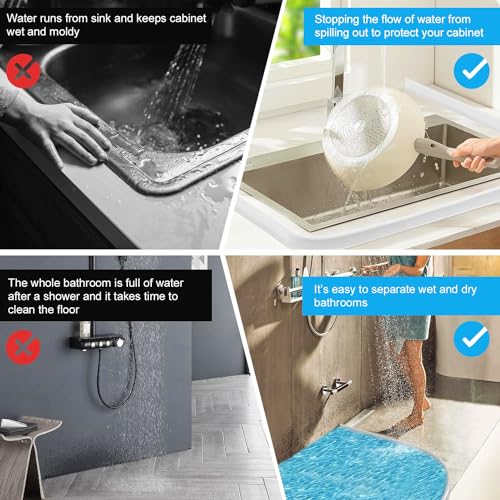 Gluckluz Shower Threshold Water Barrier 2M Shower Stopper Self-Adhesive Bathroom Water Dam Collapsible Silicone Water Retaining Strip Water Splash Guard Retention System for Kitchen Countertop Sink