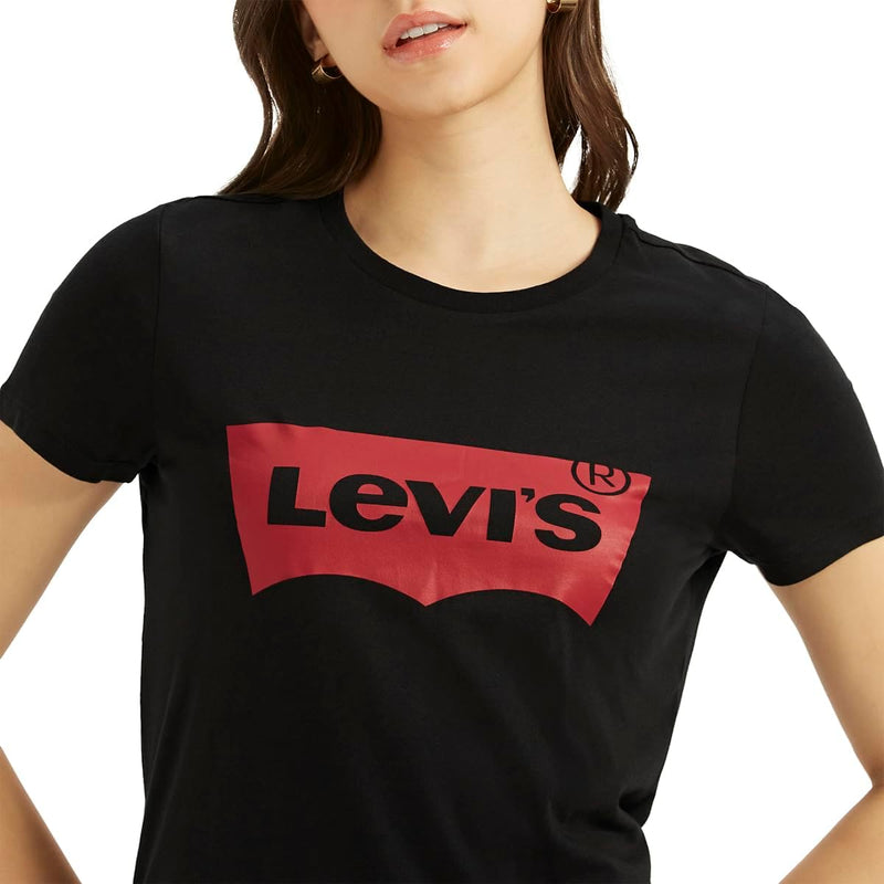 Womens Crewneck Classic Batwing Logo T T-shirt (pack of 1) - Black (Red/Black logo)