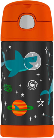 FUNTAINER STAINLESS STEEL KIDS OWLS BOTTLE 355ML, F4016OW, KIDS WATER BOTTLE WITH STRAW, INSULATED FLASK, HYDRATION BOTTLE WITH LID - SPACE PARTY