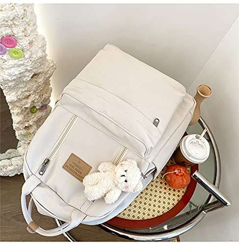 JHTPSLR Preppy Backpack with Plushies Cute Vintage Backpack for School Girls Light Academia Bookbags Solid Aesthetic Backpack