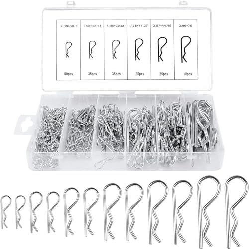 THE WHITE SHOP 180Pcs Cotter Pins Assortment Kit,Hair Pin R Clips,Heavy Duty R Clips Retaining Pins,Stainless Steel Locking Cotter Hitch Pins for Trucks Tow Bar Tractors Mower Carts.