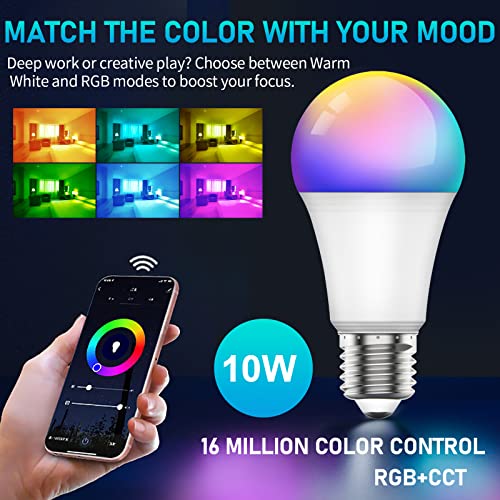 SKY-TOUCH 2Pcs Smart Led Bulb E27 Remote Control Color Adjustable Light Works With Amazon Alexa/Echo Google Home/Assistant, 190V/240V, 10W, 800 Lumens