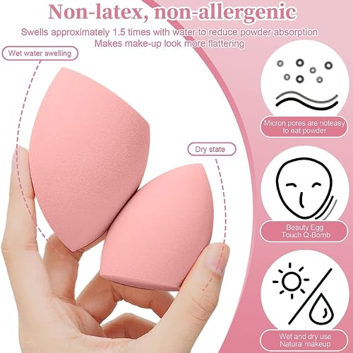7 PCS Beauty Blender Makeup Sponge Set, Big and Mini Blender Sponges for Liquid, Creams and Powders, Foundation Blending Sponge Cosmetic Puff, Latex Free Wet and Dry Make up Sponge Pack of 7 (Pink)