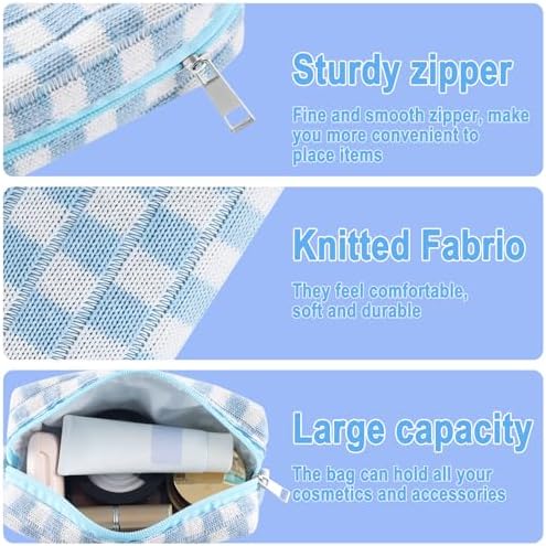 ZLFSRQ 3Pcs Checkered Makeup Bag for Women Large Cosmetic Bag Set Travel Toiletry Bag Makeup Pouch Bag for Purse Pink Zipper Storage Bag Organizer Cute Small Aesthetic Girls Car Essentials Bag
