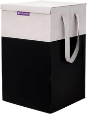 PrettyKrafts Folding Laundry Basket for ClothesToy Storage Box with Lid & Handle, Toys Organiser, 75 Litre, Black